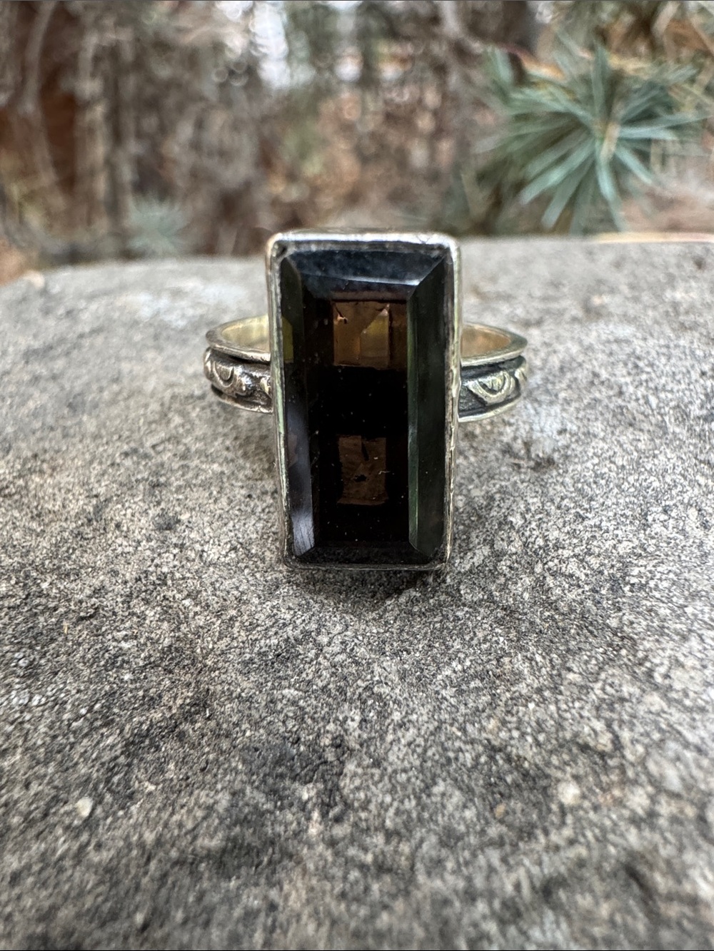Sundance Sterling Silver Rectangular Smoky Brown Gemstone Ring